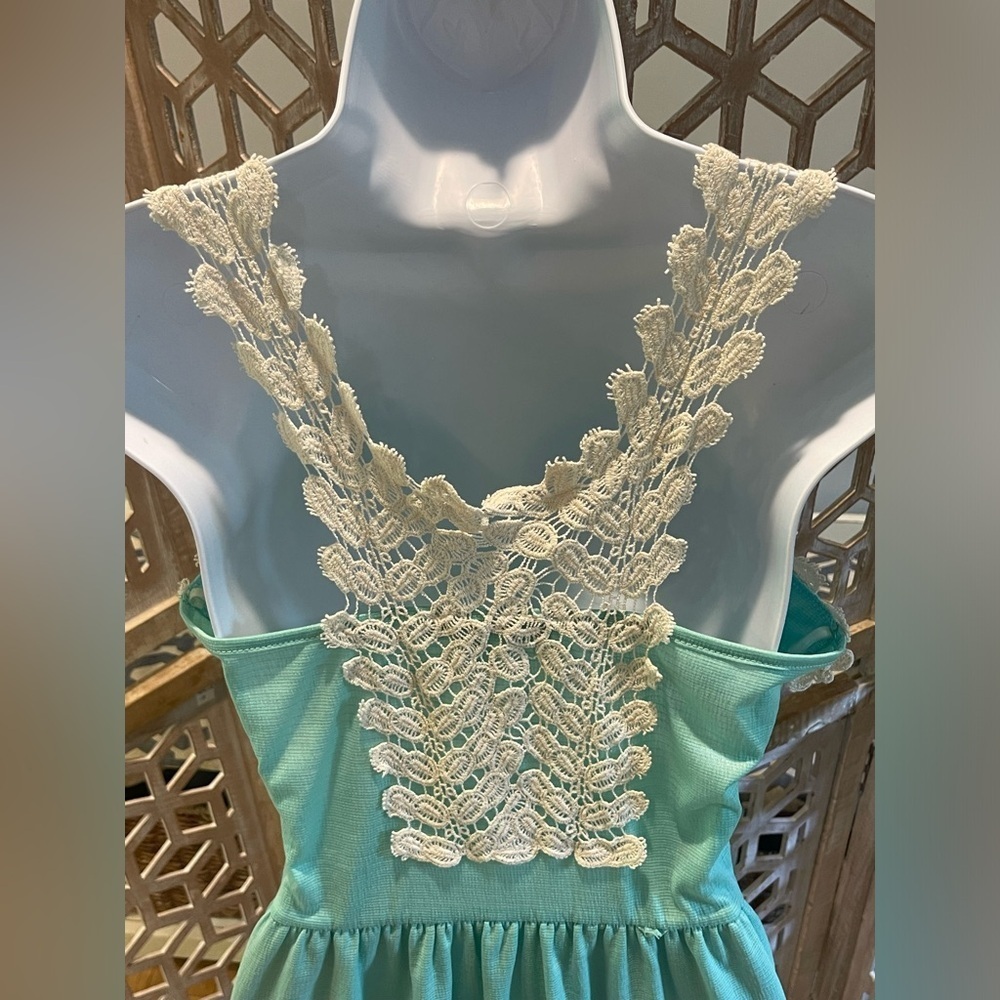 Francesca's Collections Loxley Crochet Trim Dress "Dina Be" in Mint Green size M - Picture 7 of 11